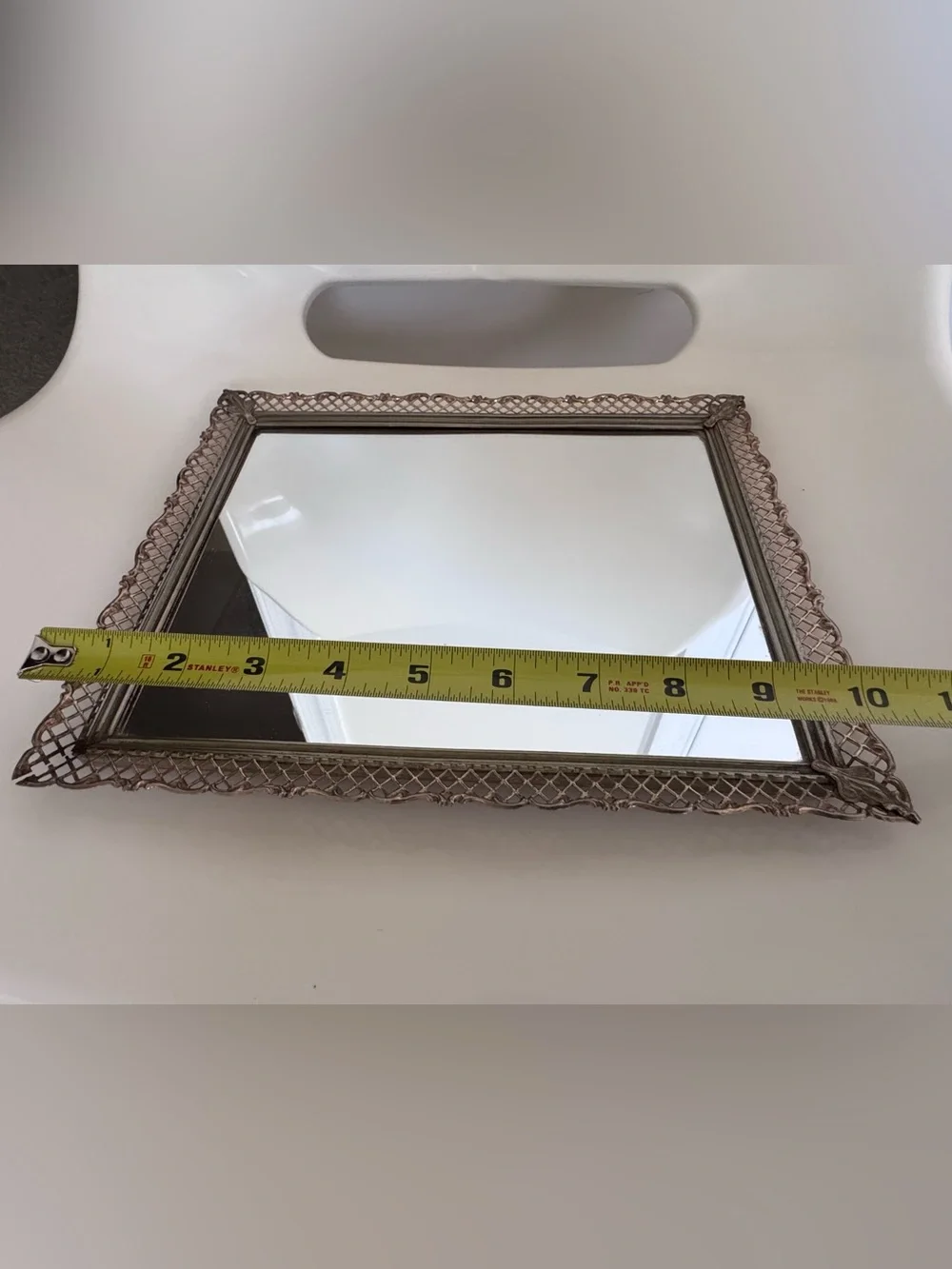 Vintage Antique Gold Filigree Vanity Mirror Tray Wall Mirror Hollywood Regency